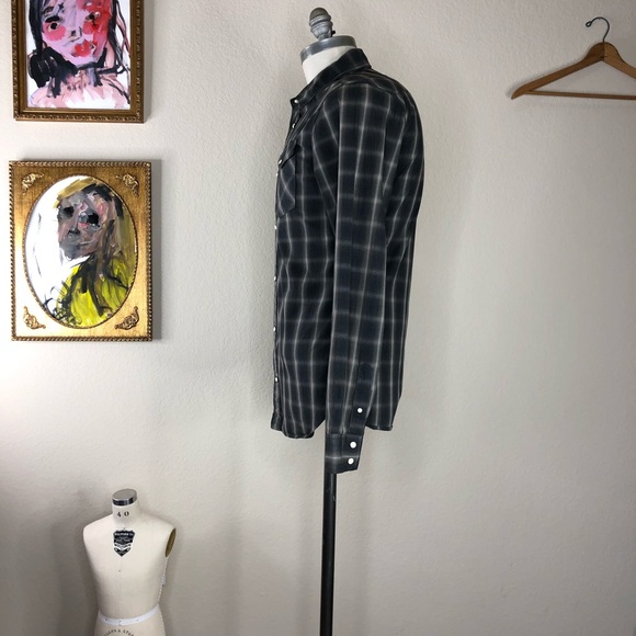 AllSaints Men's Gray Frontier Shirt Plaid Snap Dow - Picture 7 of 8